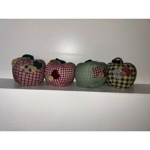 Rustic Fabric Apple Bowl Fillers Farmhouse Decor Set of 4 Gingham Plaid Heart